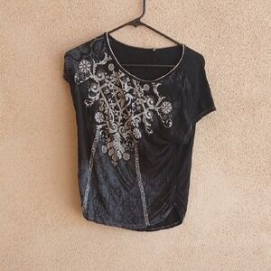 Skinny Minnie Black Embellished T-Shirt with Silver Accents